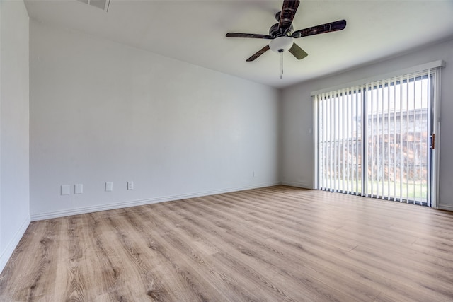 unfurnished room with light hardwood / wood-style flooring and ceiling fan