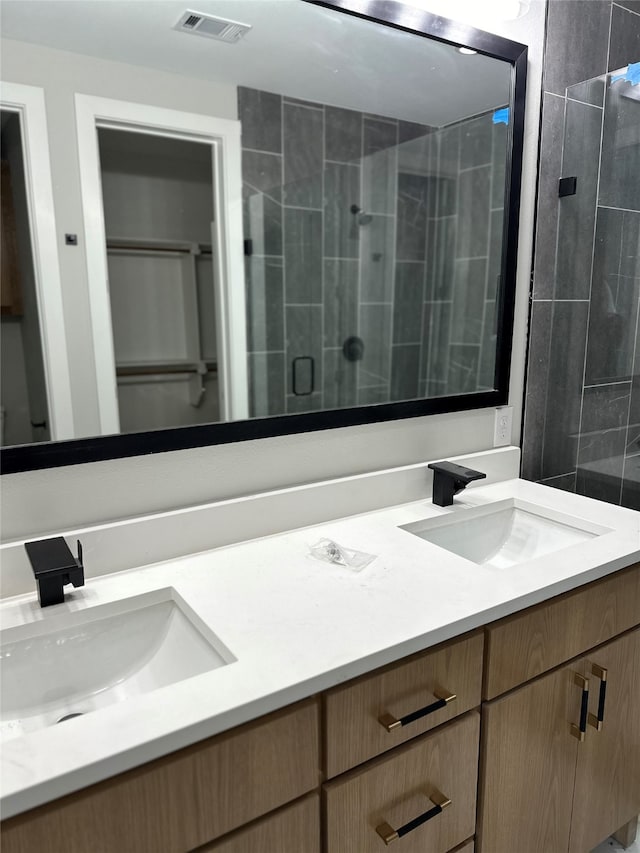 bathroom with vanity and walk in shower