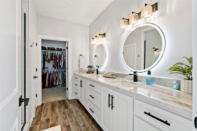 bathroom featuring wood-type flooring and vanity