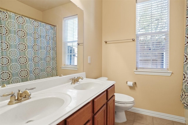 bathroom with tile patterned flooring, vanity, and toilet