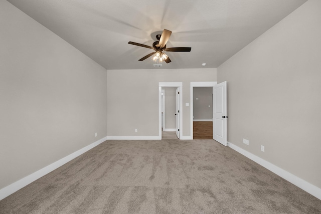 unfurnished bedroom with light carpet and ceiling fan