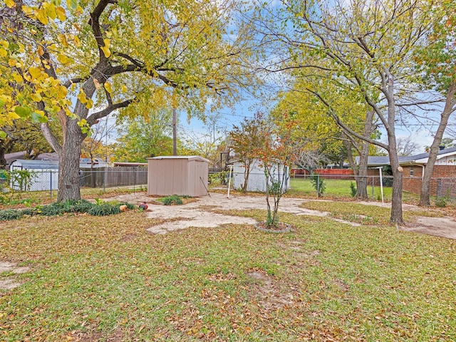 view of yard featuring a shed