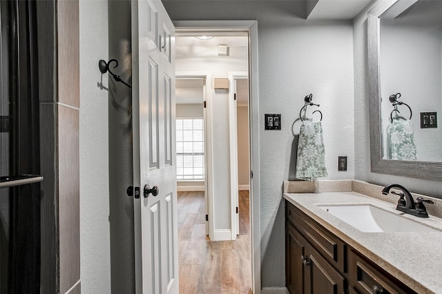 bathroom featuring hardwood / wood-style floors and vanity