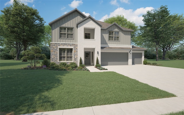 view of front of property featuring a front lawn and a garage