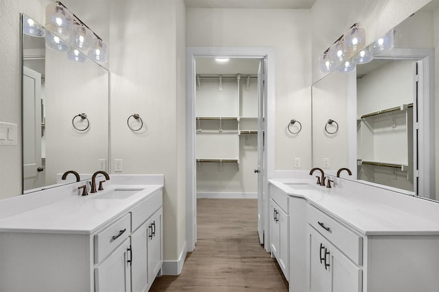 bathroom featuring wood-type flooring and vanity