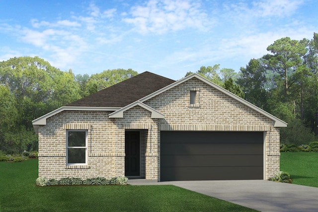 view of front facade with a garage and a front lawn