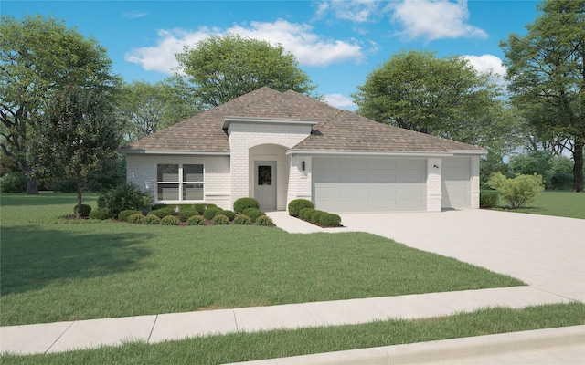 view of front of house featuring a front yard and a garage