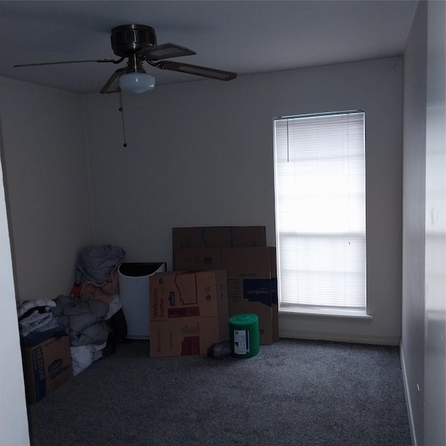 interior space featuring carpet floors and ceiling fan