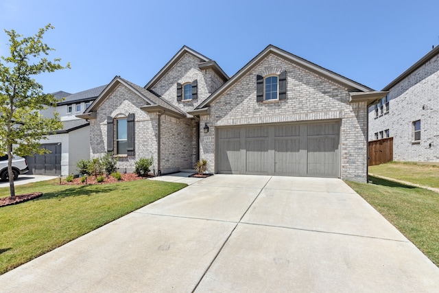 view of front facade with a front lawn and a garage