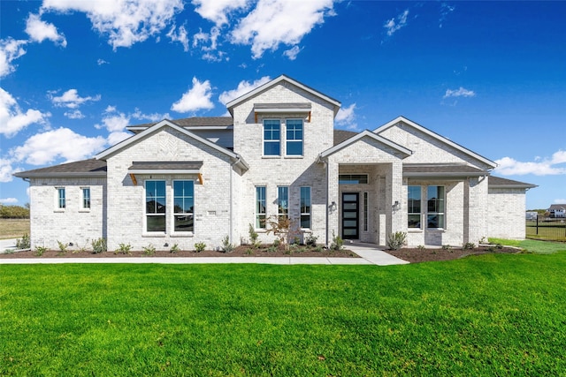 view of front of property featuring a front lawn