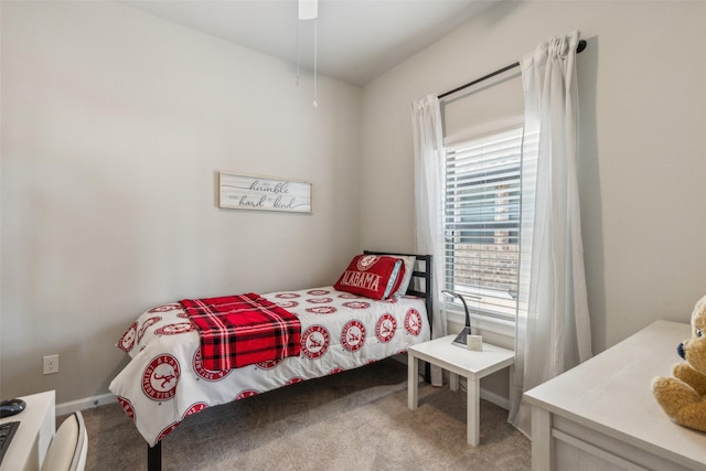 bedroom with carpet flooring and ceiling fan