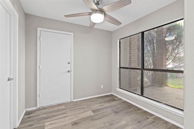 empty room featuring light hardwood / wood-style flooring and ceiling fan