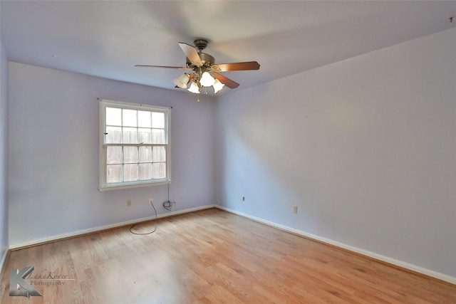 empty room featuring ceiling fan and light hardwood / wood-style flooring