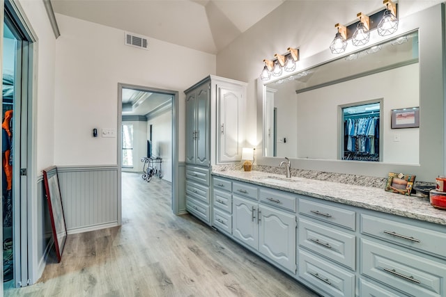 bathroom featuring vanity and wood-type flooring