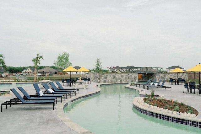 view of swimming pool with a patio