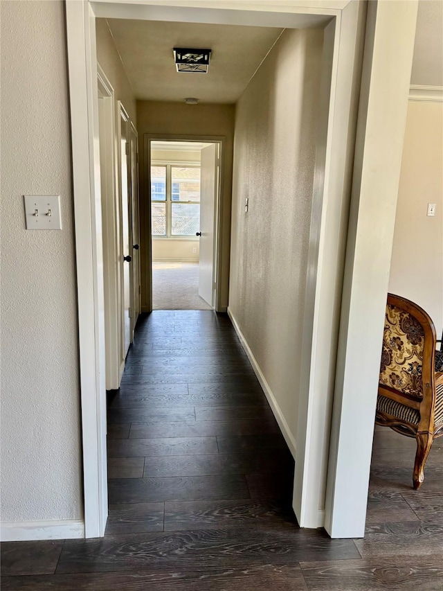 hallway featuring dark wood-type flooring