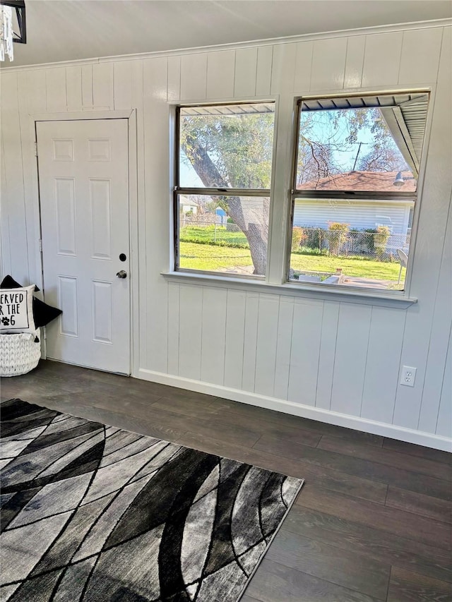 foyer entrance with a healthy amount of sunlight and dark hardwood / wood-style flooring