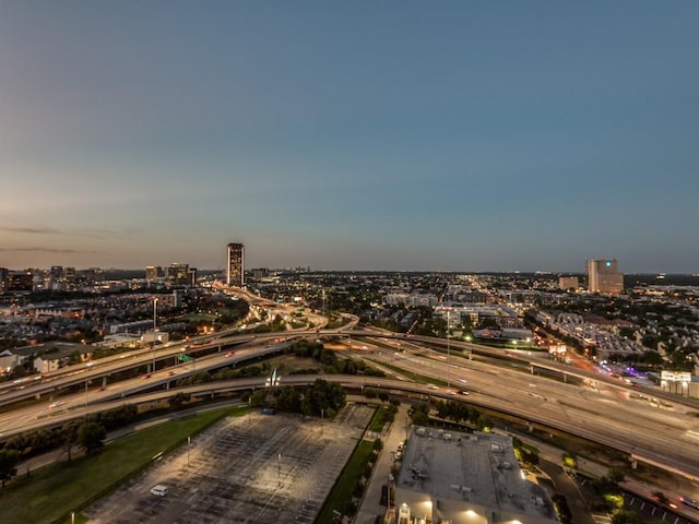 view of aerial view at dusk