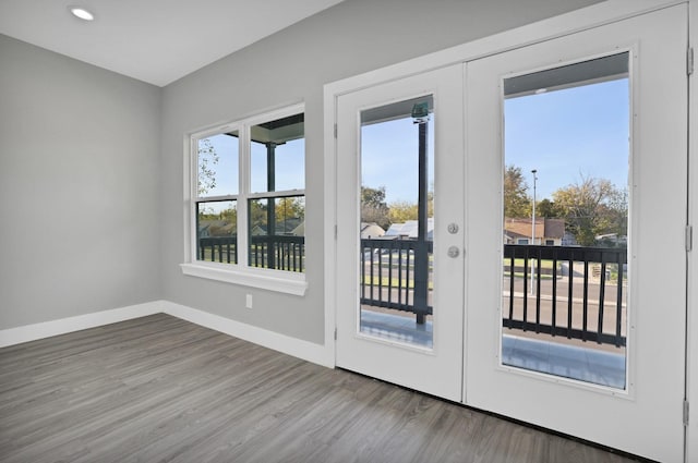 doorway featuring hardwood / wood-style flooring and french doors