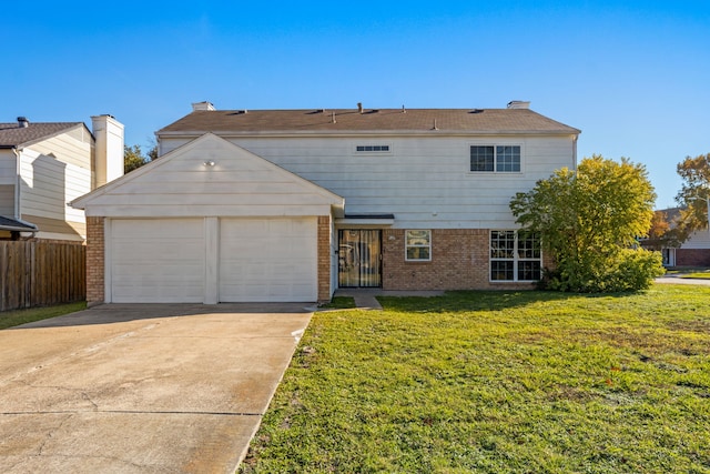 view of front facade with a front lawn and a garage