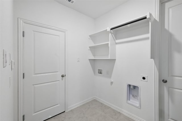 washroom featuring laundry area, hookup for a gas dryer, baseboards, washer hookup, and hookup for an electric dryer