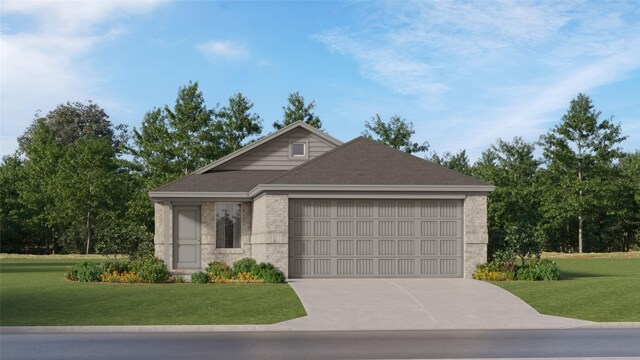 view of front facade featuring a garage and a front lawn