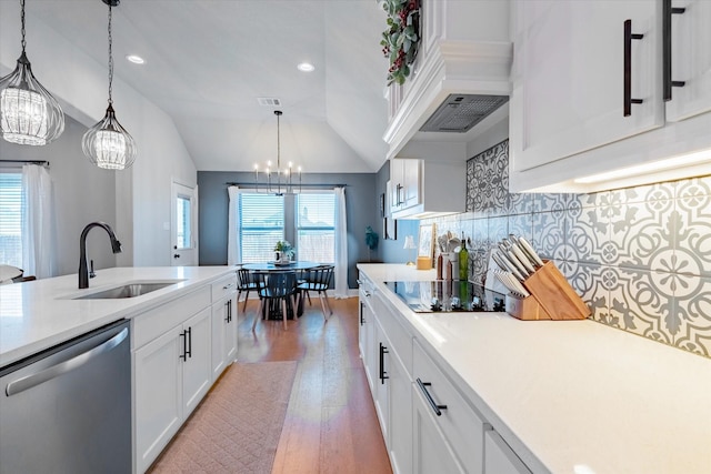 kitchen featuring a healthy amount of sunlight, sink, stainless steel dishwasher, and light hardwood / wood-style flooring