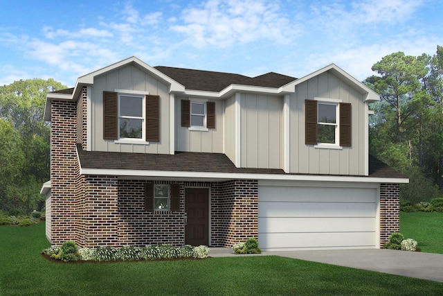 view of front of house featuring a garage and a front lawn