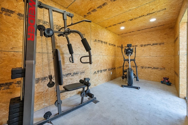 exercise room with recessed lighting