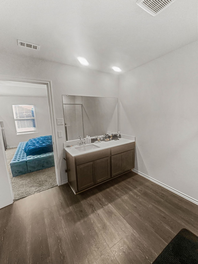 bathroom with wood-type flooring and sink