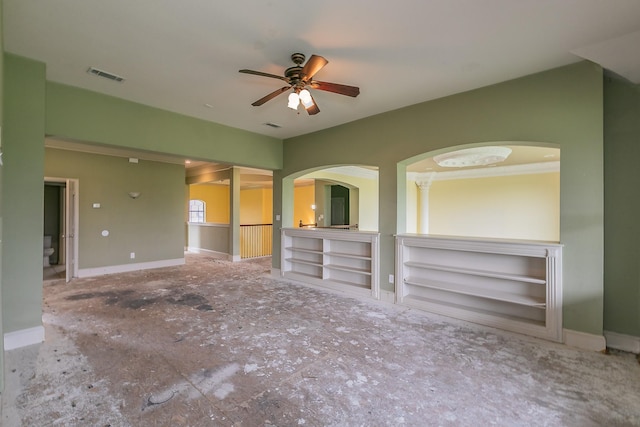 unfurnished living room featuring ceiling fan