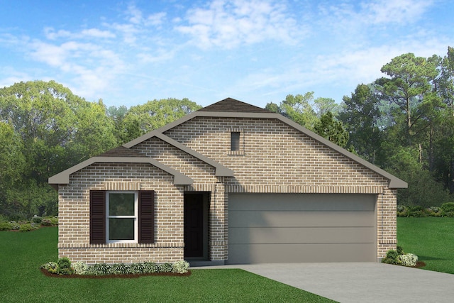 view of front of house with a garage and a front lawn