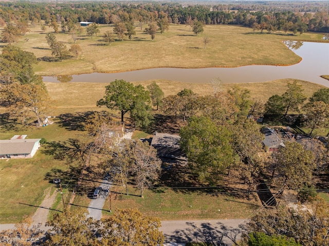 bird's eye view with a water view and a rural view