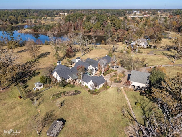 aerial view with a water view