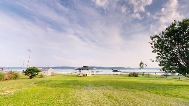 view of yard with a water view