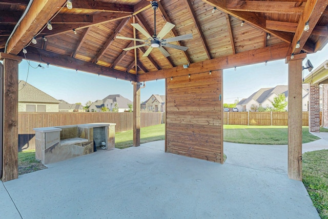 view of patio featuring a gazebo and ceiling fan