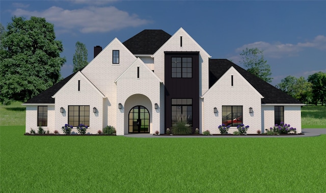 exterior space with a front lawn and french doors