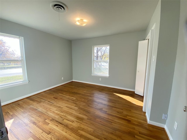 empty room featuring plenty of natural light and wood-type flooring