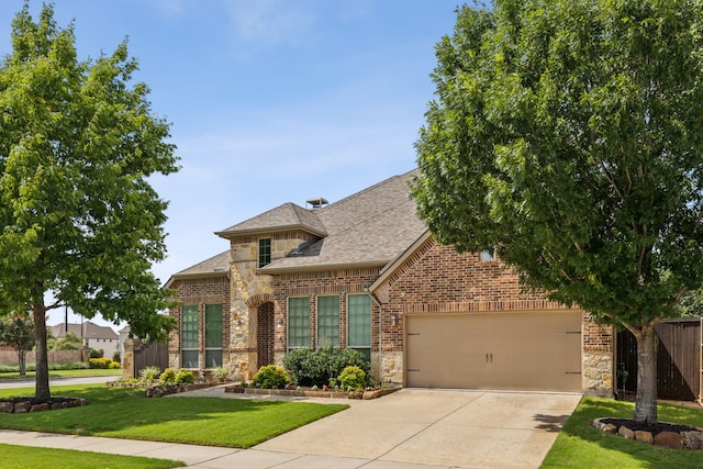 view of front facade featuring a front yard and a garage