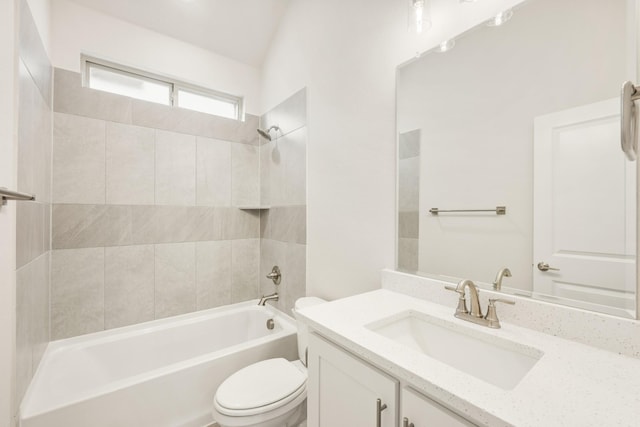 full bathroom featuring shower / tub combination, vanity, and toilet