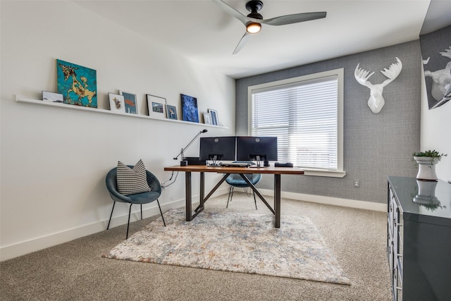 office with carpet and ceiling fan