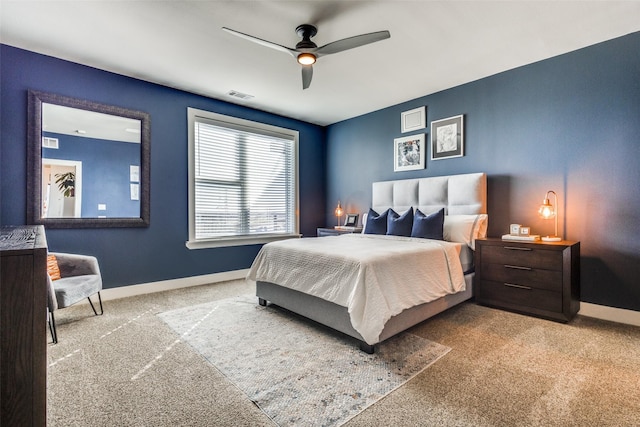 bedroom with carpet floors and ceiling fan