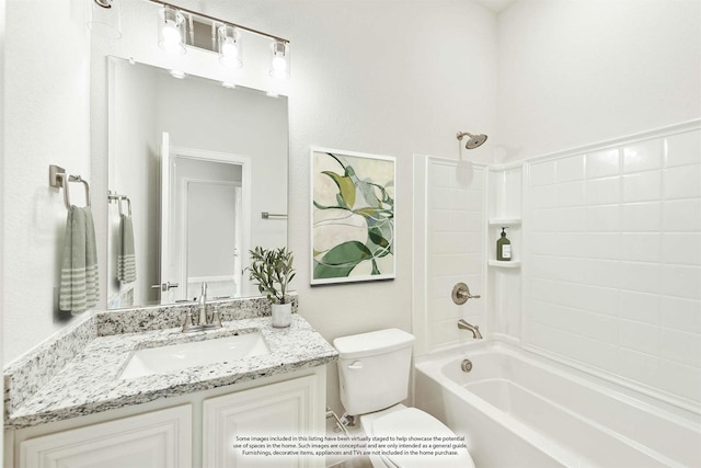 full bathroom featuring vanity,  shower combination, and toilet