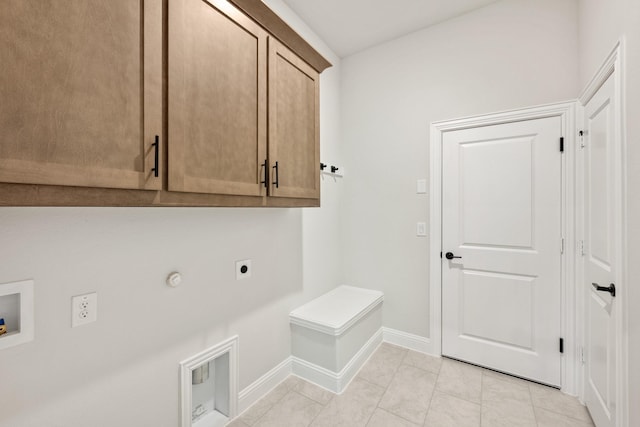 laundry room with cabinets, gas dryer hookup, washer hookup, and electric dryer hookup