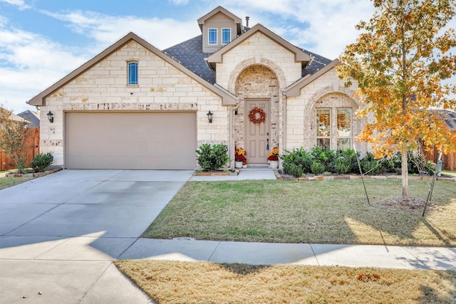 view of front of property with a garage and a front yard