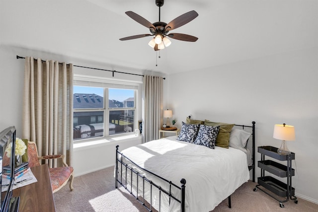 bedroom featuring carpet flooring and ceiling fan