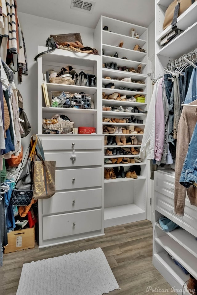 walk in closet featuring hardwood / wood-style flooring