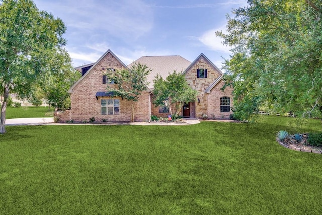 tudor house with a front lawn