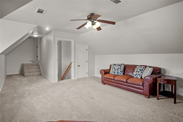 additional living space featuring carpet flooring, ceiling fan, and lofted ceiling