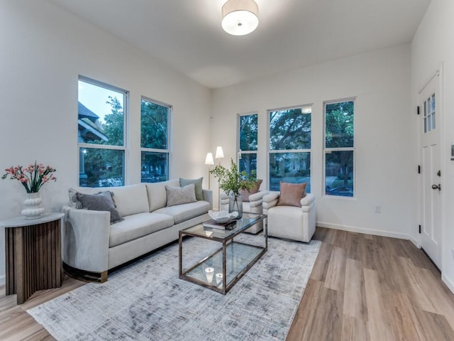 living room with light hardwood / wood-style floors